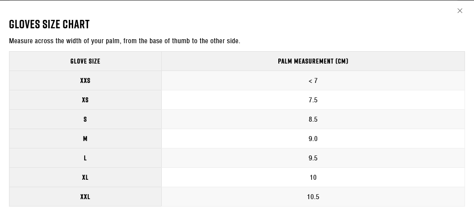 Zhik Gloves 23 (Image) 0 Size Chart